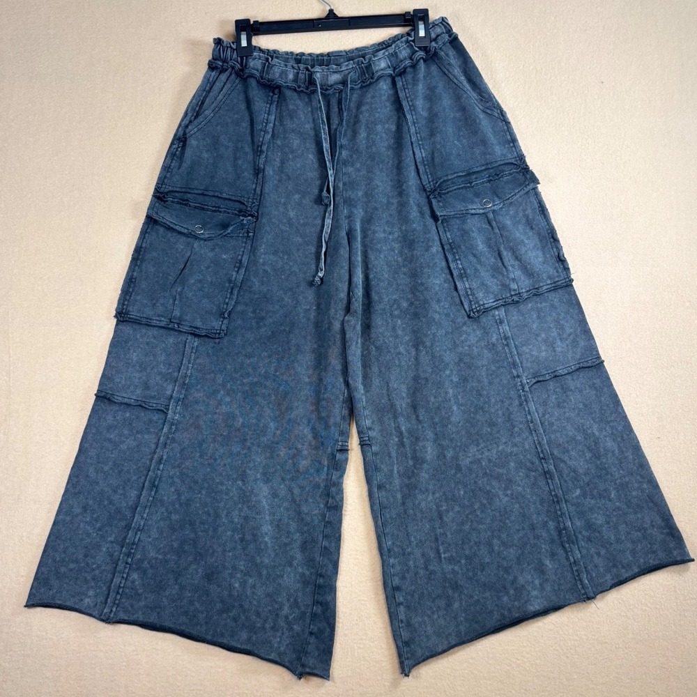Three Bird Nest Womens M Gray Mineral Wash Cargo Wide Leg Pants EB40795 TBN